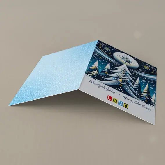 Kartka świąteczna z logo BN1-417 Bryłowa jodła pod tarczą księżyca, tył