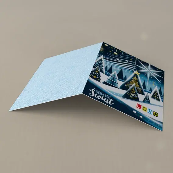 Kartka świąteczna z logo BN1-421 Zimowy gaj pod dużą gwiazdą, tył