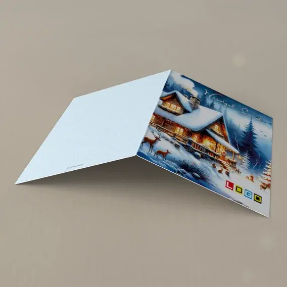 Kartka świąteczna z logo BN1-423 Chata ze świecącymi oknami, tył