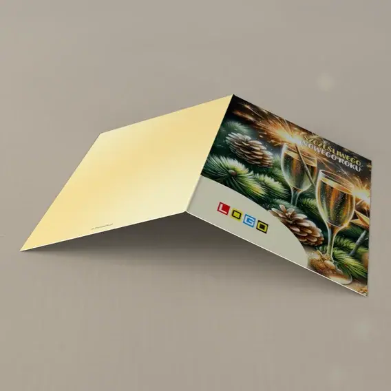 Kartka świąteczna z logo BN1-425 Dwa kieliszki w leśnej zieleni, tył