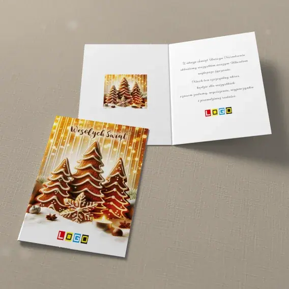 Kartka świąteczna z logo BN1-427 Lukrowane trio i anyżowa gwiazda, widok ogólny