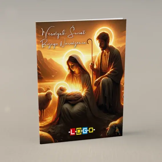 Kartka świąteczna z logo BN1-428 Szopka o zmierzchu, przód