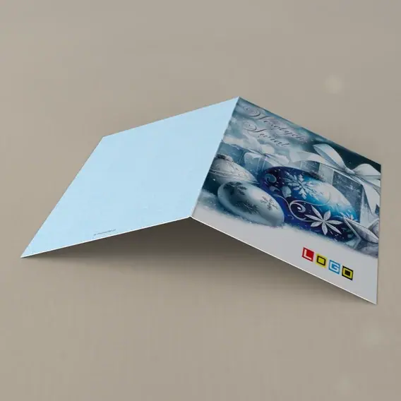 Kartka świąteczna z logo BN1-429 Chłodny połysk szklanych ozdób, tył