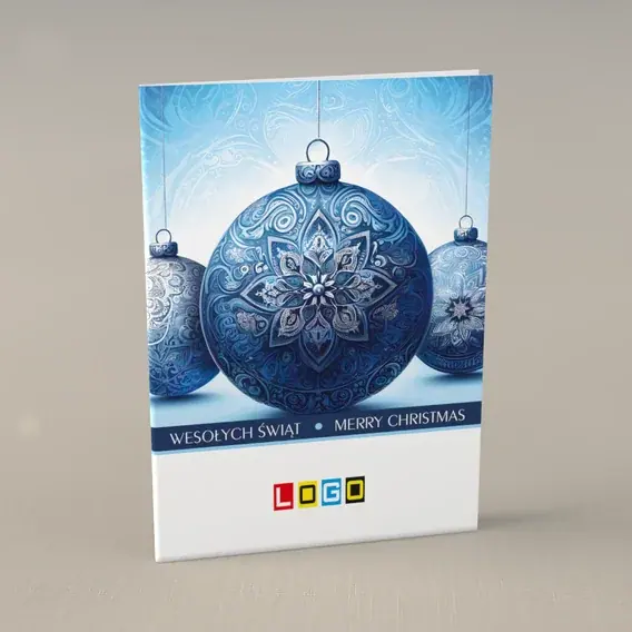 Kartka świąteczna z logo BN1-430 Środkowa kula jak mandala, przód