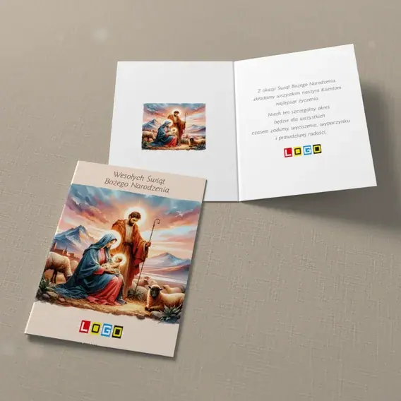 Kartka świąteczna z logo BN1-432 Różowa zorza nad owczarnią, widok ogólny