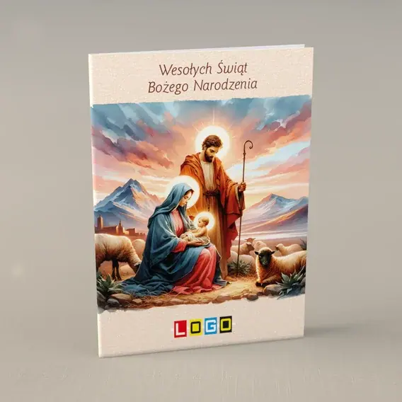Kartka świąteczna z logo BN1-432 Różowa zorza nad owczarnią, przód