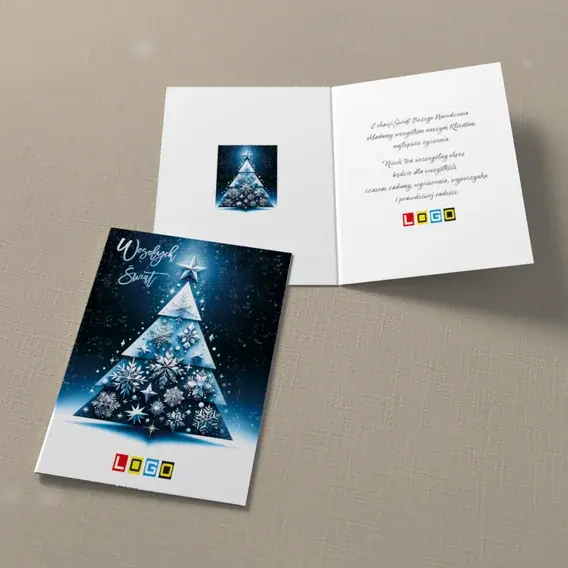 Kartka świąteczna z logo BN1-434 Biała jodła w nocnej poświacie, widok ogólny