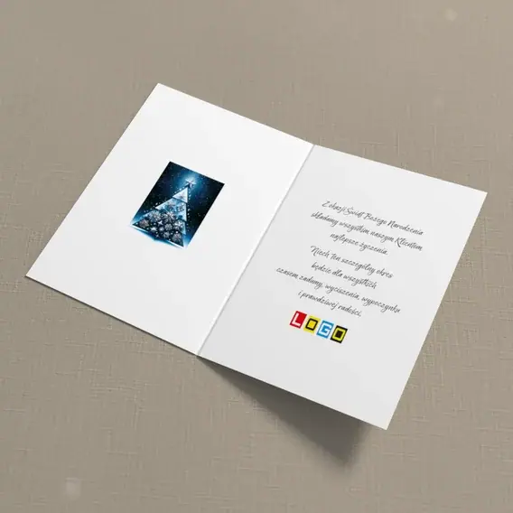 Kartka świąteczna z logo BN1-434 Biała jodła w nocnej poświacie, wnętrze