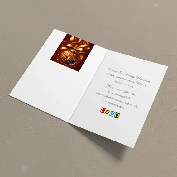 Kartka świąteczna z logo BN1-437 Żółty wir na szkarłacie, wnętrze