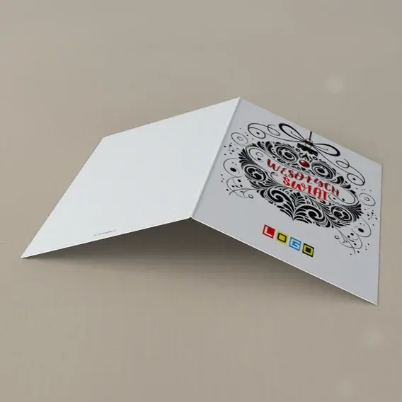 Kartka świąteczna z logo BN1-439 Roślinny deseń i kokarda, tył