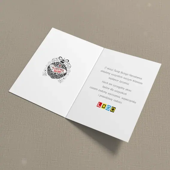 Kartka świąteczna z logo BN1-439 Roślinny deseń i kokarda, wnętrze