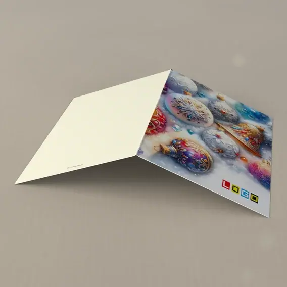 Kartka świąteczna z logo BN1-443 Lodowy pył na bombkach, tył