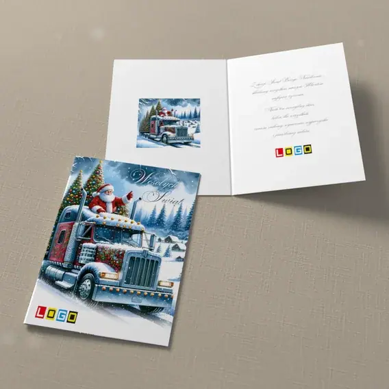 Kartka świąteczna z logo BN1-445 Tir z Mikołajem w zaspach, widok ogólny