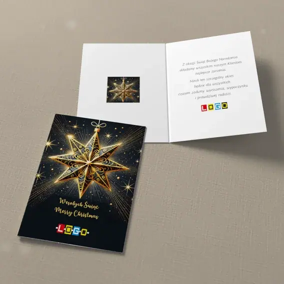 Kartka świąteczna z logo BN1-446 Złota rozeta na granacie, widok ogólny
