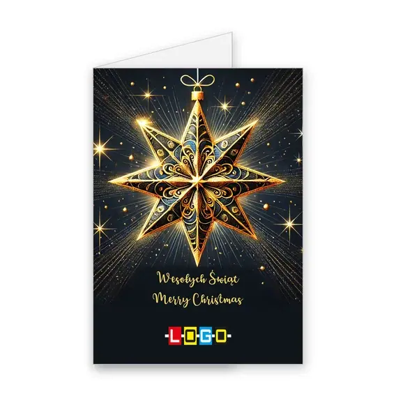 Kartka świąteczna z logo BN1-446 Złota rozeta na granacie, okładka