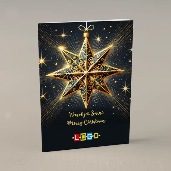 Kartka świąteczna z logo BN1-446 Złota rozeta na granacie, przód