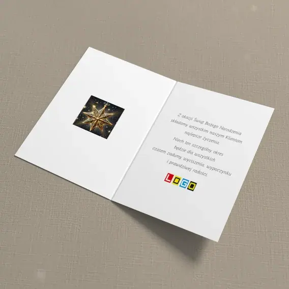 Kartka świąteczna z logo BN1-446 Złota rozeta na granacie, wnętrze