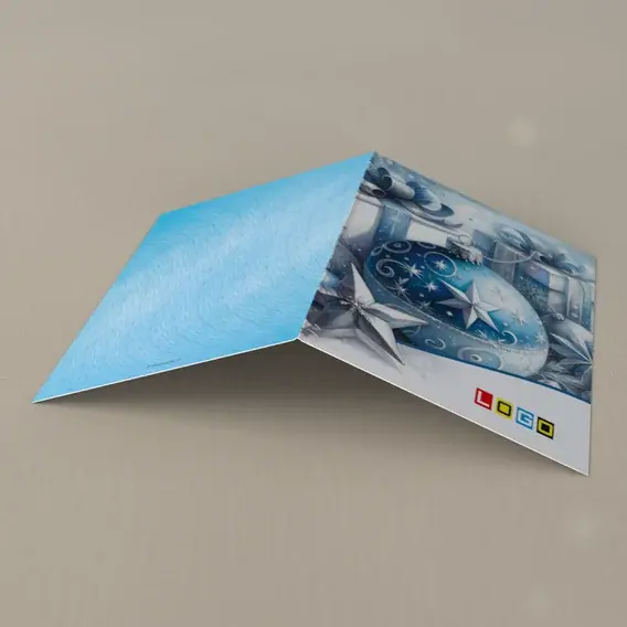 Kartka świąteczna z logo BN1-449 Zimne kule i szare pakunki, tył
