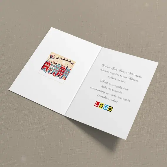 Kartka świąteczna z logo BN1-452 Sanie Mikołaja nad kamienicami, wnętrze