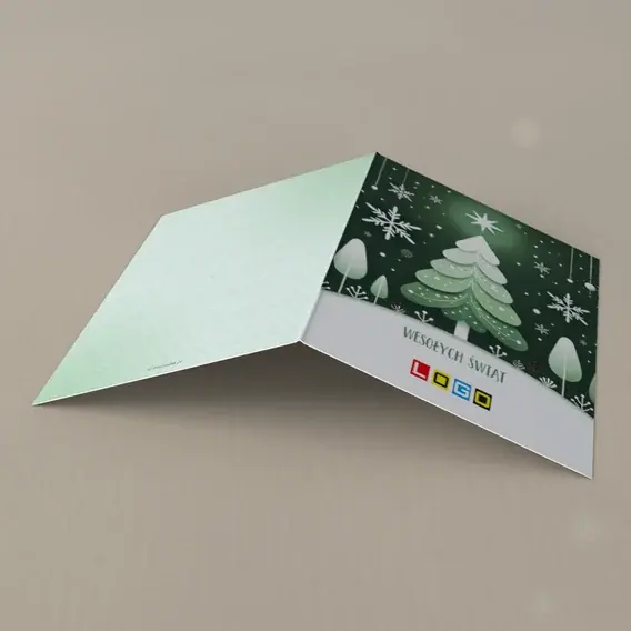 Kartka świąteczna z logo BN1-455 Duża jodła w zielonym lesie, tył