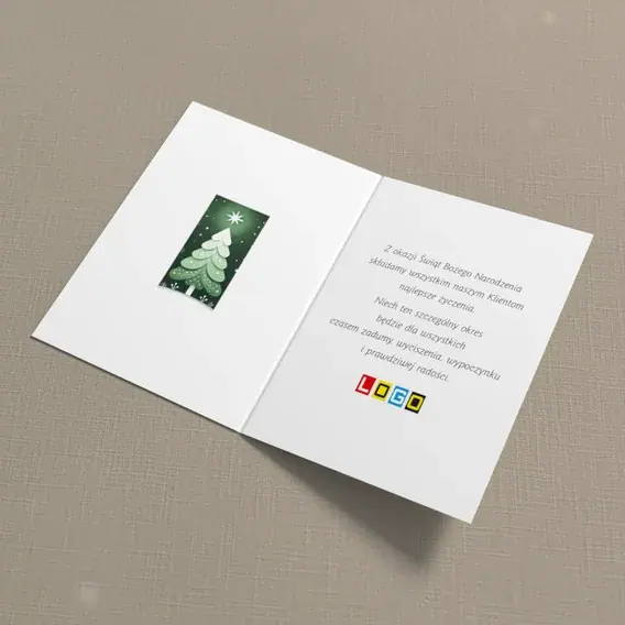 Kartka świąteczna z logo BN1-455 Duża jodła w zielonym lesie, wnętrze