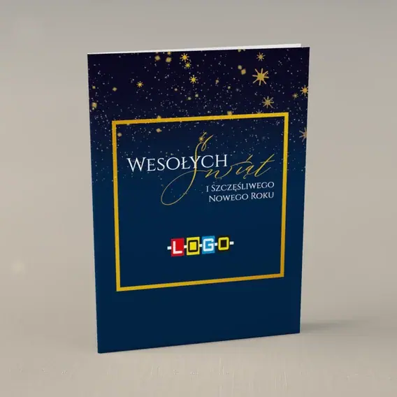 Kartka świąteczna z logo BN1-456 Życzenia w żółtej obwódce, przód