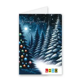 BN1-459 Nocny las i barwne bombki · Okładka Kartka świąteczna z logo BN1-459 Nocny las i barwne bombki, okładka