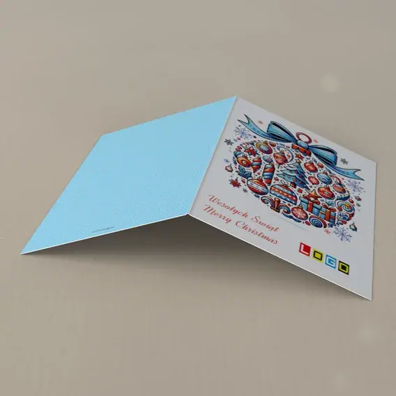 Kartka świąteczna z logo BN1-461 Świece i paczki w kuli, tył