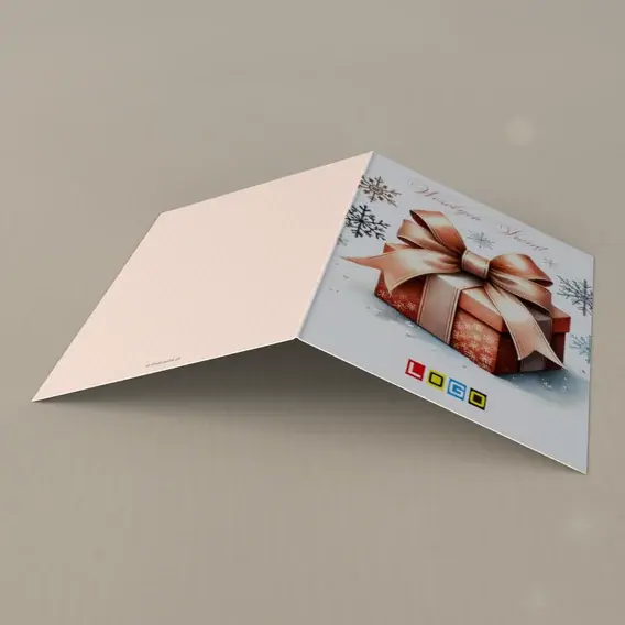 Kartka świąteczna z logo BN1-463 Prezent w prószącym śniegu, tył