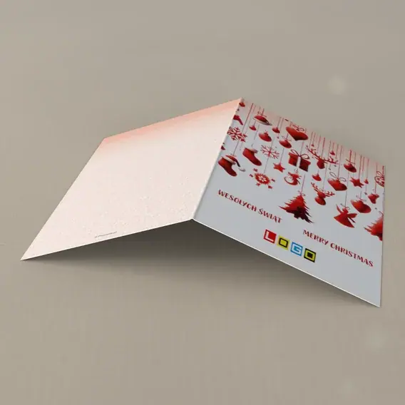 Kartka świąteczna z logo BN1-464 Anioły i bombki na sznurkach, tył