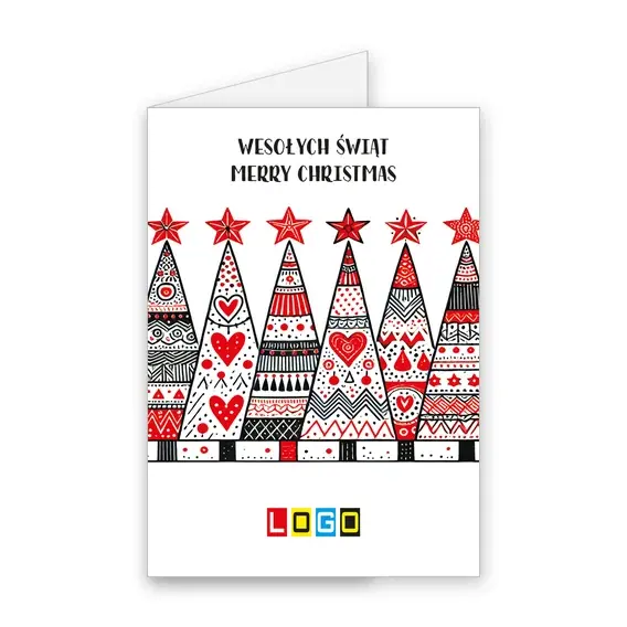 Kartka świąteczna z logo BN1-467 Rząd drzewek z zygzakami, okładka
