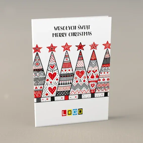 Kartka świąteczna z logo BN1-467 Rząd drzewek z zygzakami, przód