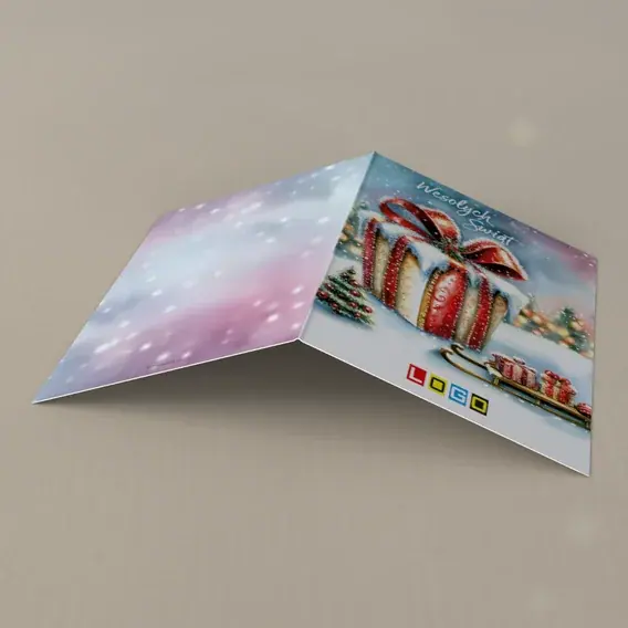 Kartka świąteczna z logo BN1-468 Sanie z ładunkiem prezentów, tył