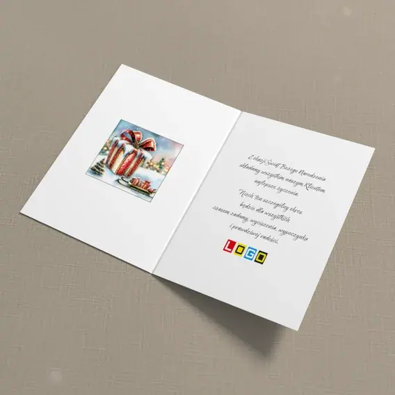 Kartka świąteczna z logo BN1-468 Sanie z ładunkiem prezentów, wnętrze