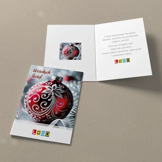 Kartka świąteczna z logo BN1-471 Karminowy globus w oparach, widok ogólny
