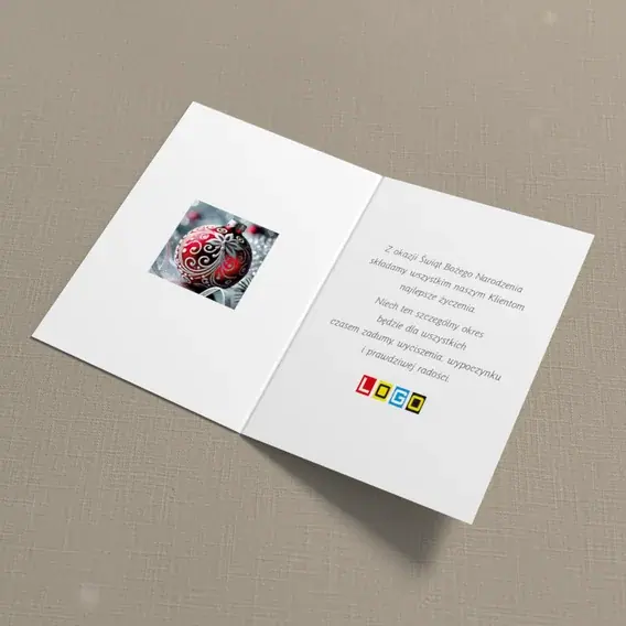Kartka świąteczna z logo BN1-471 Karminowy globus w oparach, wnętrze