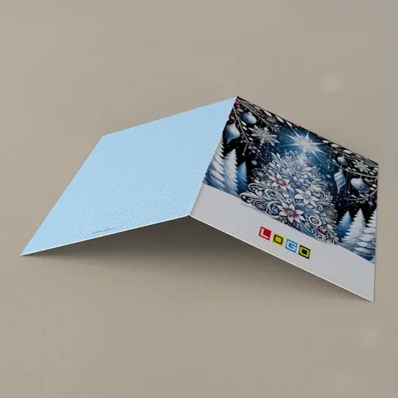 Kartka świąteczna z logo BN1-472 Ornamentowe drzewko na granacie, tył