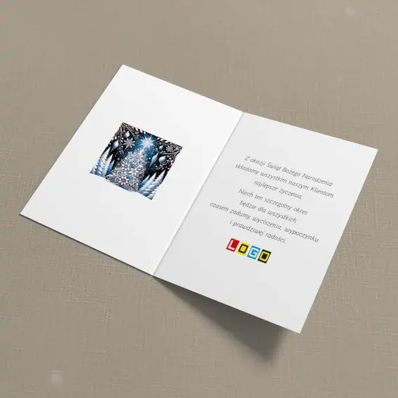Kartka świąteczna z logo BN1-472 Ornamentowe drzewko na granacie, wnętrze