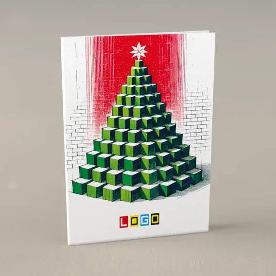 Kartka świąteczna z logo BN1-473 Sześcienne drzewko w zieleni, przód