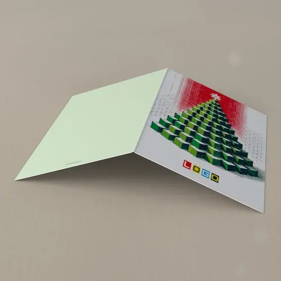 Kartka świąteczna z logo BN1-473 Sześcienne drzewko w zieleni, tył