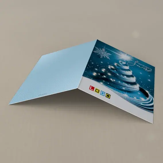 Kartka świąteczna z logo BN1-477 Zwinięty świerk na błękicie, tył