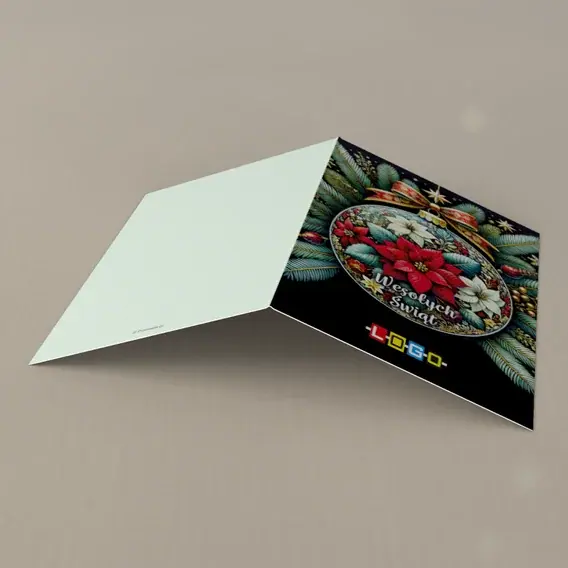 Kartka świąteczna z logo BN1-479 Ozdoba w kwiatach i igłach, tył