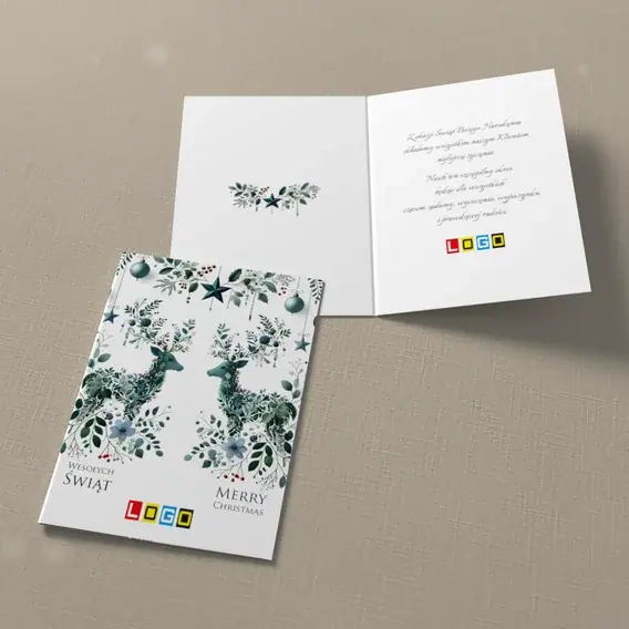 Kartka świąteczna z logo BN1-480 Jelenie utkane z roślin, widok ogólny