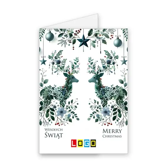 Kartka świąteczna z logo BN1-480 Jelenie utkane z roślin, okładka