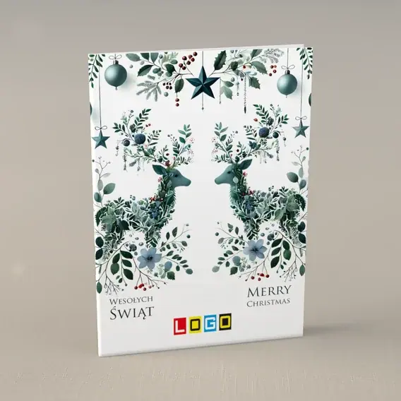Kartka świąteczna z logo BN1-480 Jelenie utkane z roślin, przód