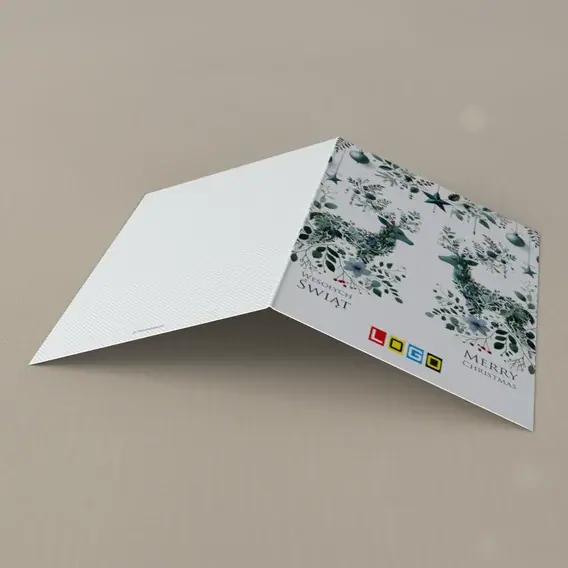 Kartka świąteczna z logo BN1-480 Jelenie utkane z roślin, tył