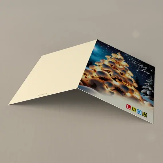 Kartka świąteczna z logo BN1-482 Biała jodła pod granatem nocy, tył