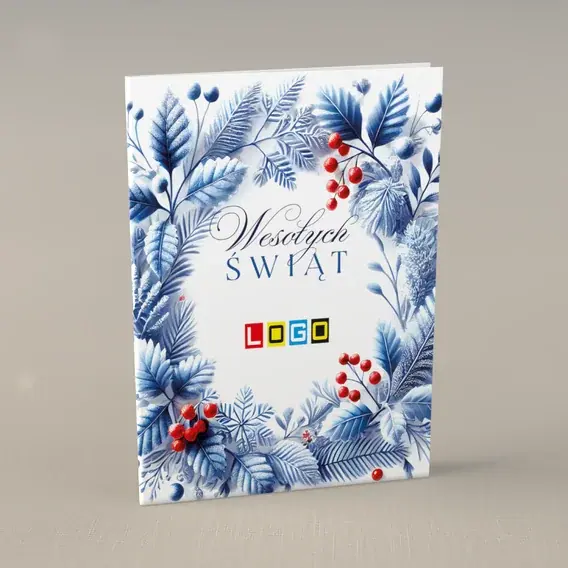 Kartka świąteczna z logo BN1-487 Szkarłatne jagody w błękicie, przód