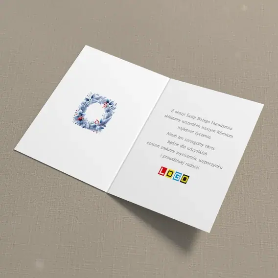 Kartka świąteczna z logo BN1-487 Szkarłatne jagody w błękicie, wnętrze