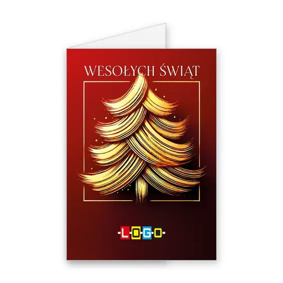 Kartka świąteczna z logo BN1-488 Falująca żółć na czerwonym tle, okładka